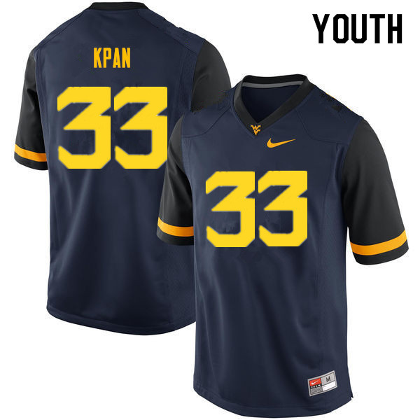NCAA Youth T.J. Kpan West Virginia Mountaineers Navy #33 Nike Stitched Football College Authentic Jersey CK23K31QF